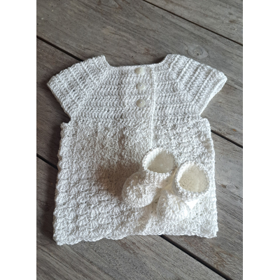 Set : Vestje + Slofjes wit /katoen
