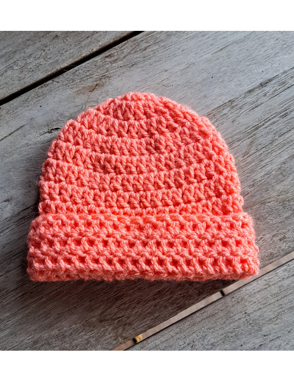 Beanie / Mutsje koraalrood / wol