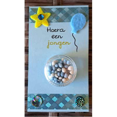 Felicitatie kaartje klein, jongen BLAUWE 'MUISJES'