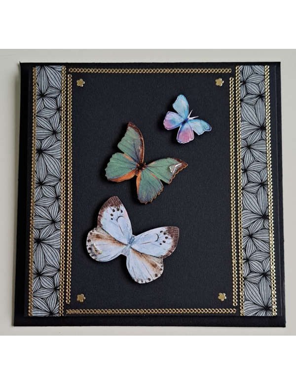 Rouw wenskaart, zwart met blauwe vlinders + envelop