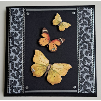 Rouw wenskaart, zwart met gele vlinders + wit inlegvel + envelop