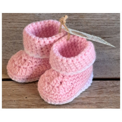 Booties / Slofjes lichtroze + witte rand / wol