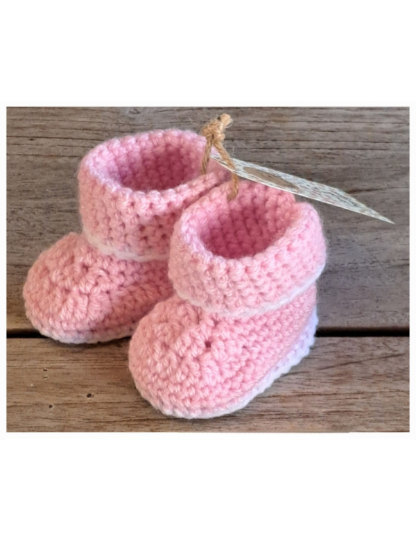 Booties / Slofjes lichtroze + witte rand / wol