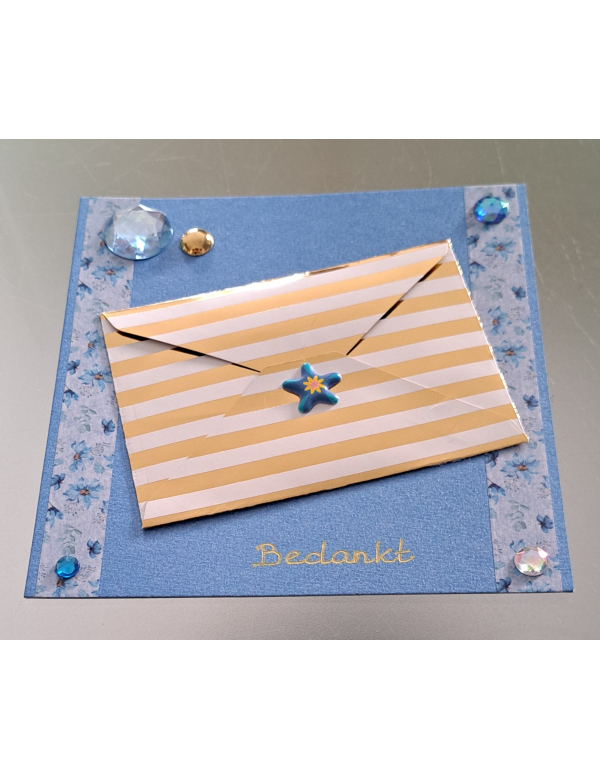 wenskaart bedankt + cadeau envelopje / gouden strepen