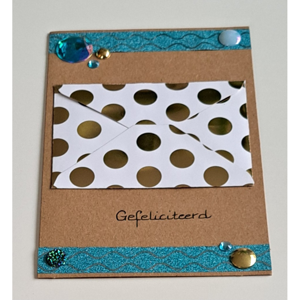 Wenskaart gefeliciteerd + cadeau envelopje, gouden stippen