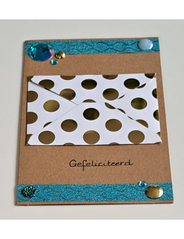 Wenskaart gefeliciteerd + cadeau envelopje, gouden stippen