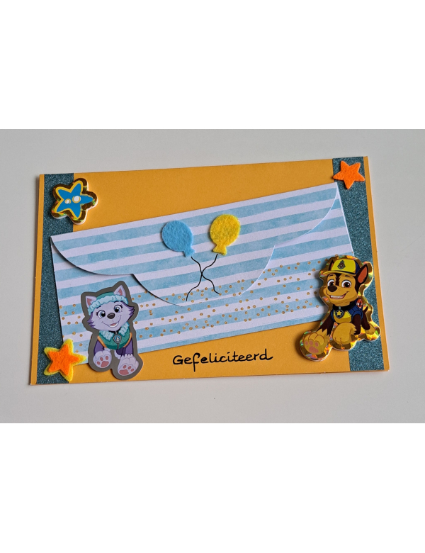 Wenskaart gefeliciteerd Paw Patrol, + cadeau envelopje
