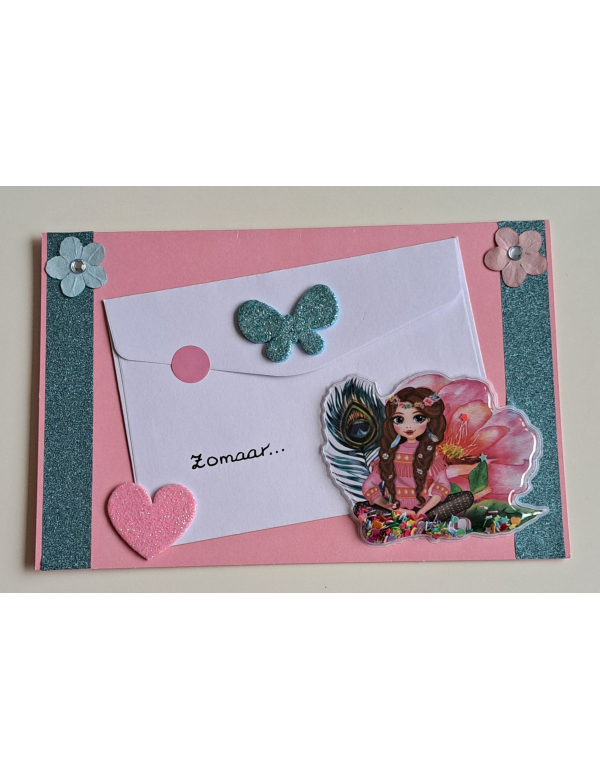 Wenskaart 'Zomaar' kind roze  + cadeau envelopje / meisje