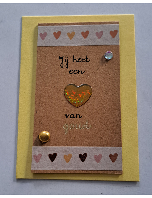 Wenskaartje klein + envelopje / Jij hebt een hart van goud