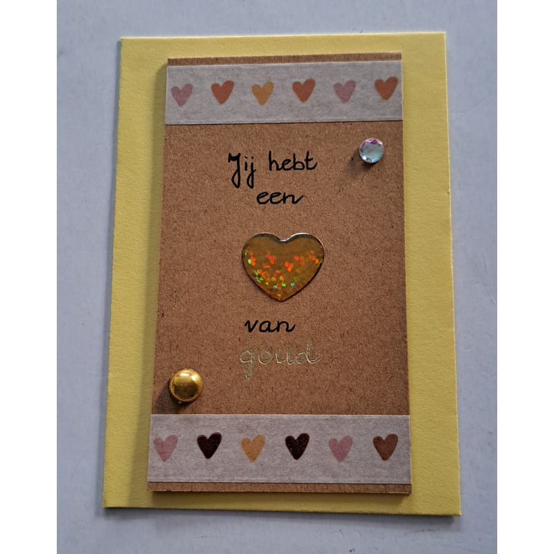 Wenskaartje klein + envelopje / Jij hebt een hart van goud