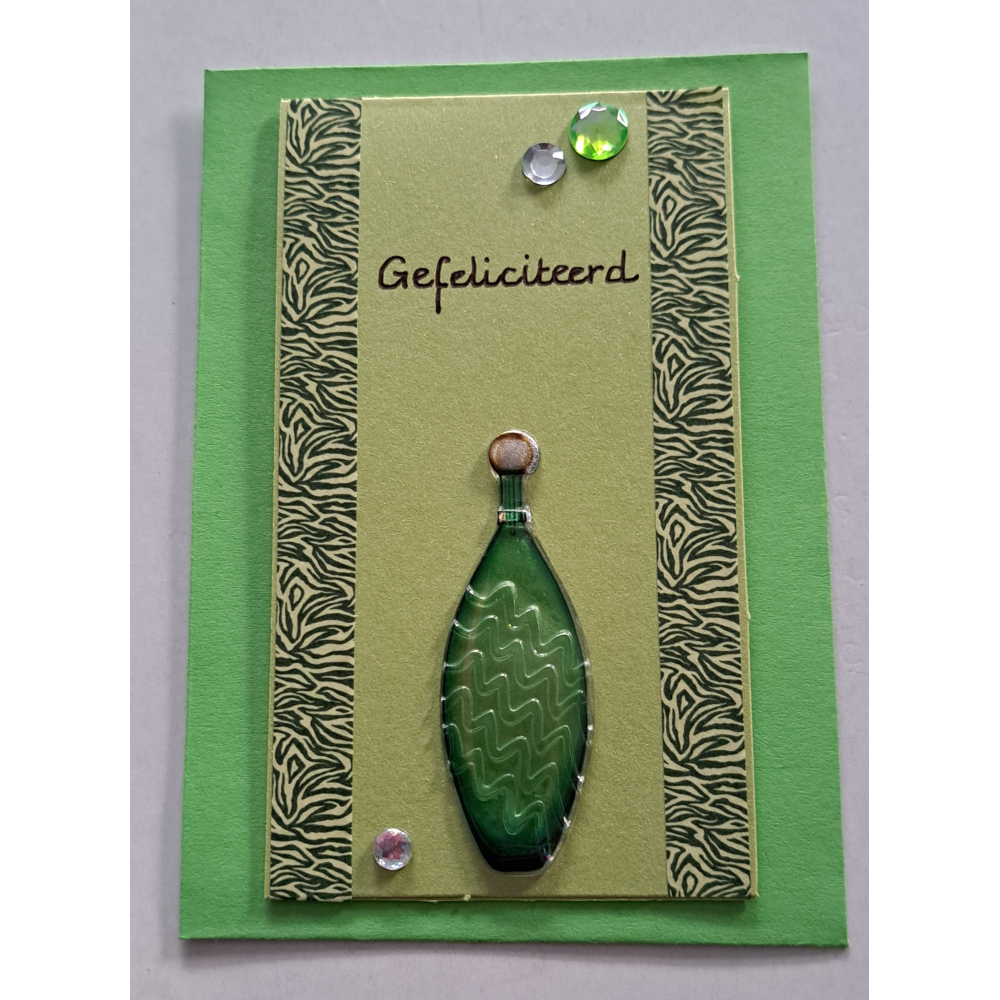 Wenskaartje klein + envelopje, Parfumflesje groen