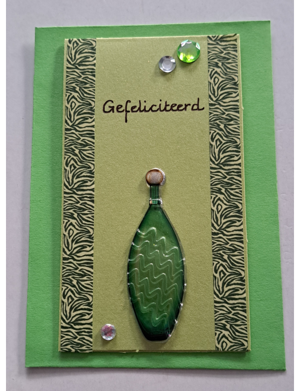 Wenskaartje klein + envelopje, Parfumflesje groen