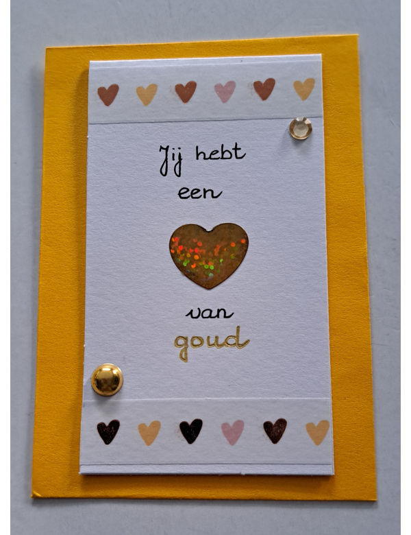 Wenskaartje klein + envelopje / Jij hebt een hart van goud