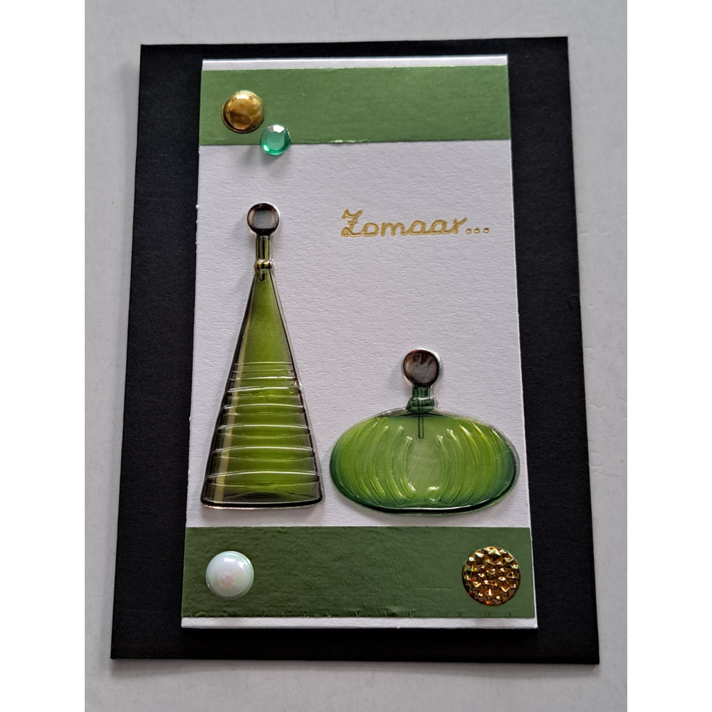 Wenskaartje klein + envelopje / Parfumflesjes groen
