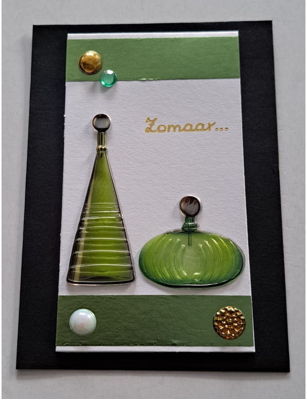 Wenskaartje klein + envelopje / Parfumflesjes groen