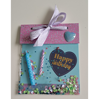 Felicitatie zakje, Happy birthday , turquoise