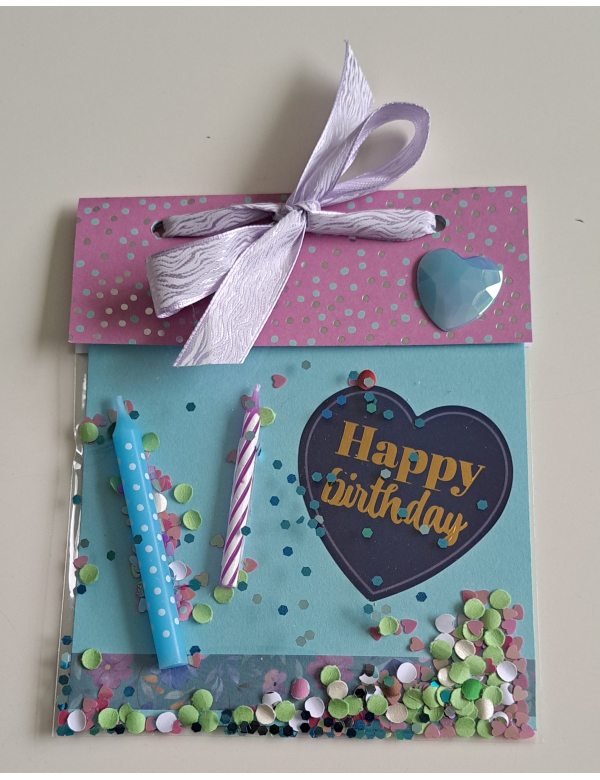 Felicitatie zakje, Happy birthday , turquoise