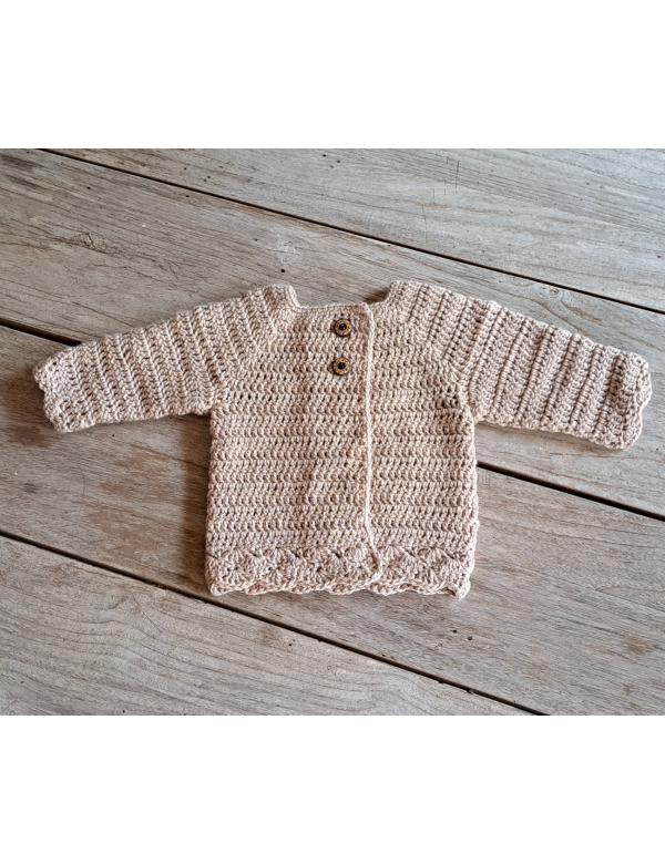 Baby jasje met schelprand / zand Baby jasje met schelprand / zand