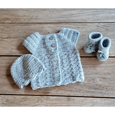 Set : Mutsje  + Vestje  + Slofjes, ijsblauw