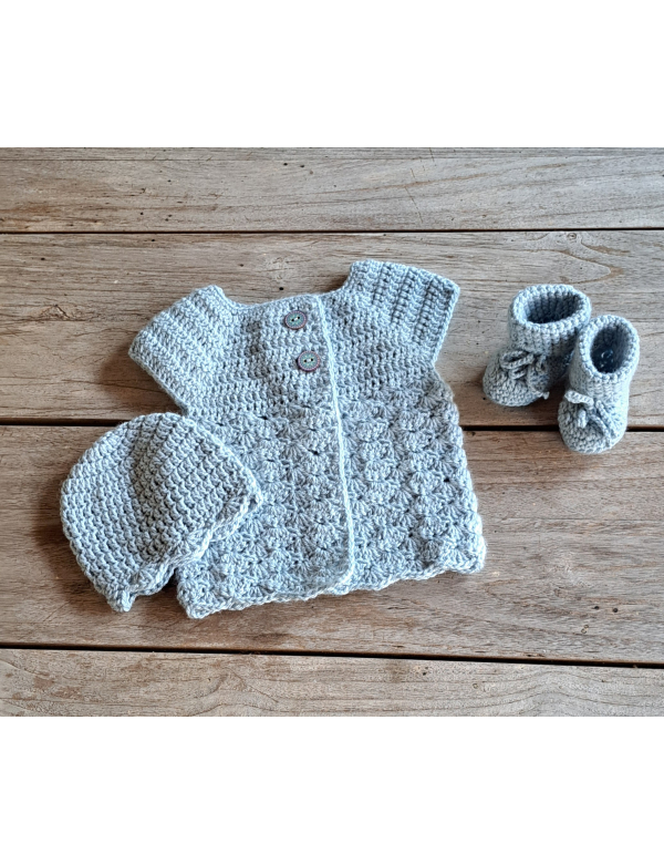 Set : Mutsje  + Vestje  + Slofjes, ijsblauw