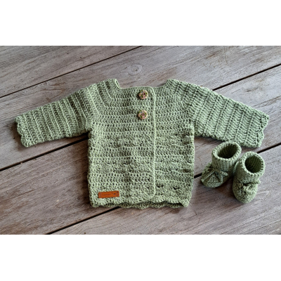 Set : Jasje + slofjes , lindegroen / wol
