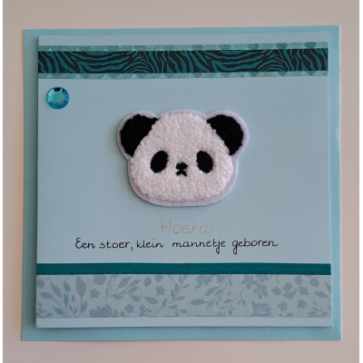 Wenskaart vierkant, blauw, fluffy panda / geboorte jongen
