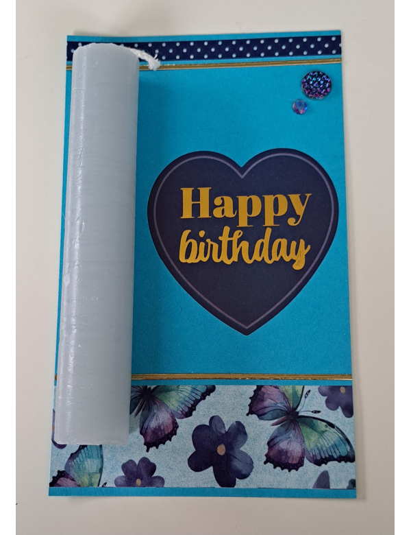 Wenskaartje + kaarsje blauw / HAPPY BIRTHDAY Wenskaartje + kaarsje blauw / HAPPY BIRTHDAY