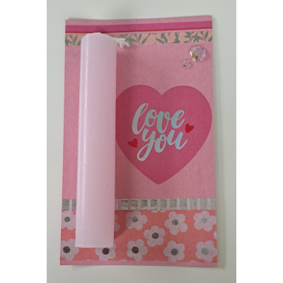 Wenskaartje + kaarsje roze / LOVE YOU