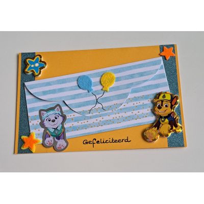 Wenskaart gefeliciteerd Paw Patrol, + cadeau envelopje
