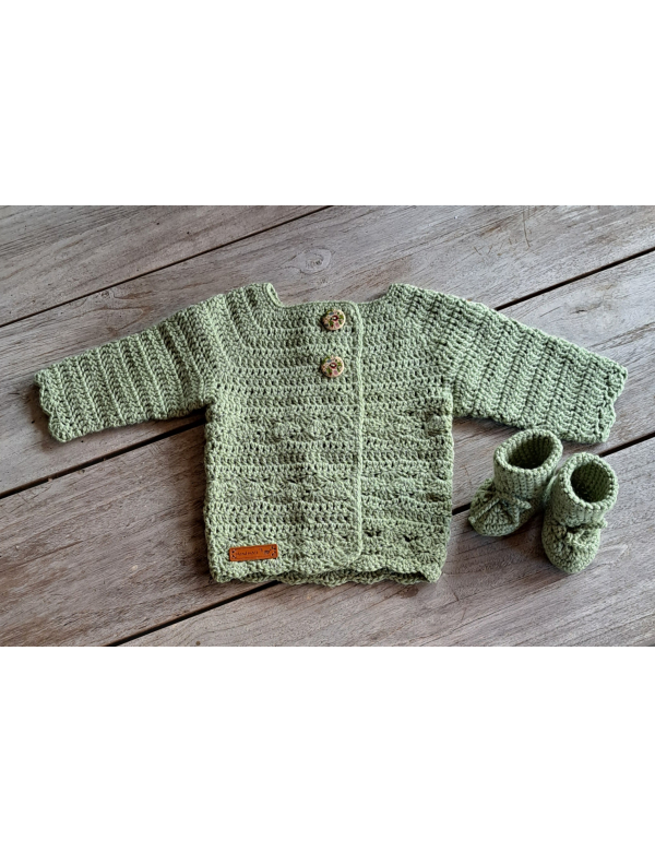 Set : Jasje + slofjes , lindegroen / wol