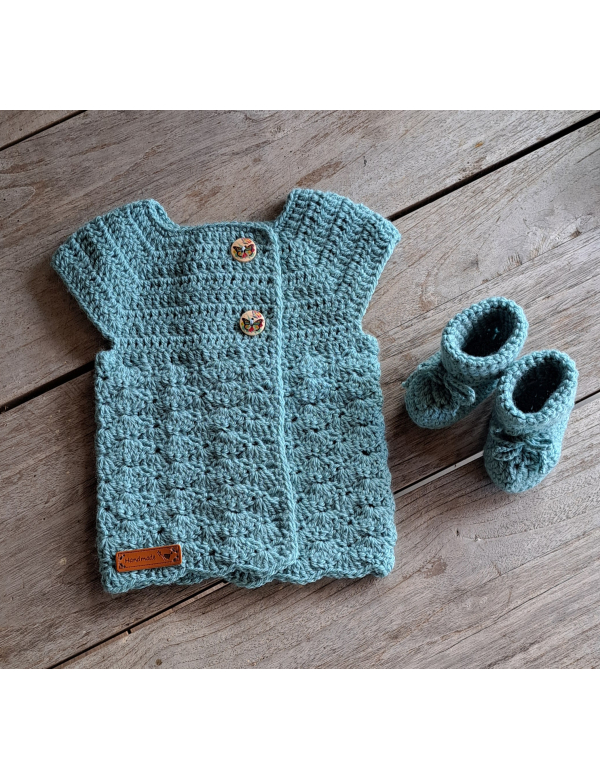 Set: Vestje + slofjes , petrolblauw